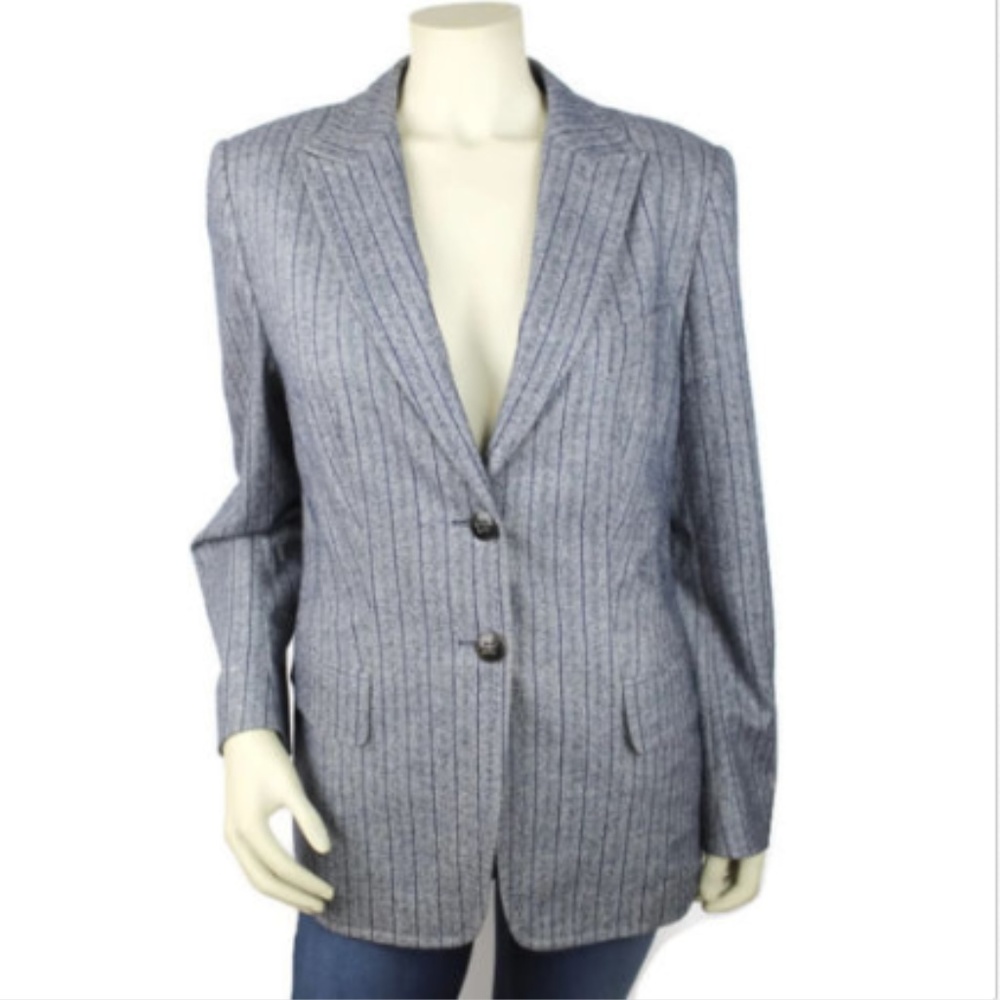 Escada Blue Silk Wool Blueberry Blazer Size 44